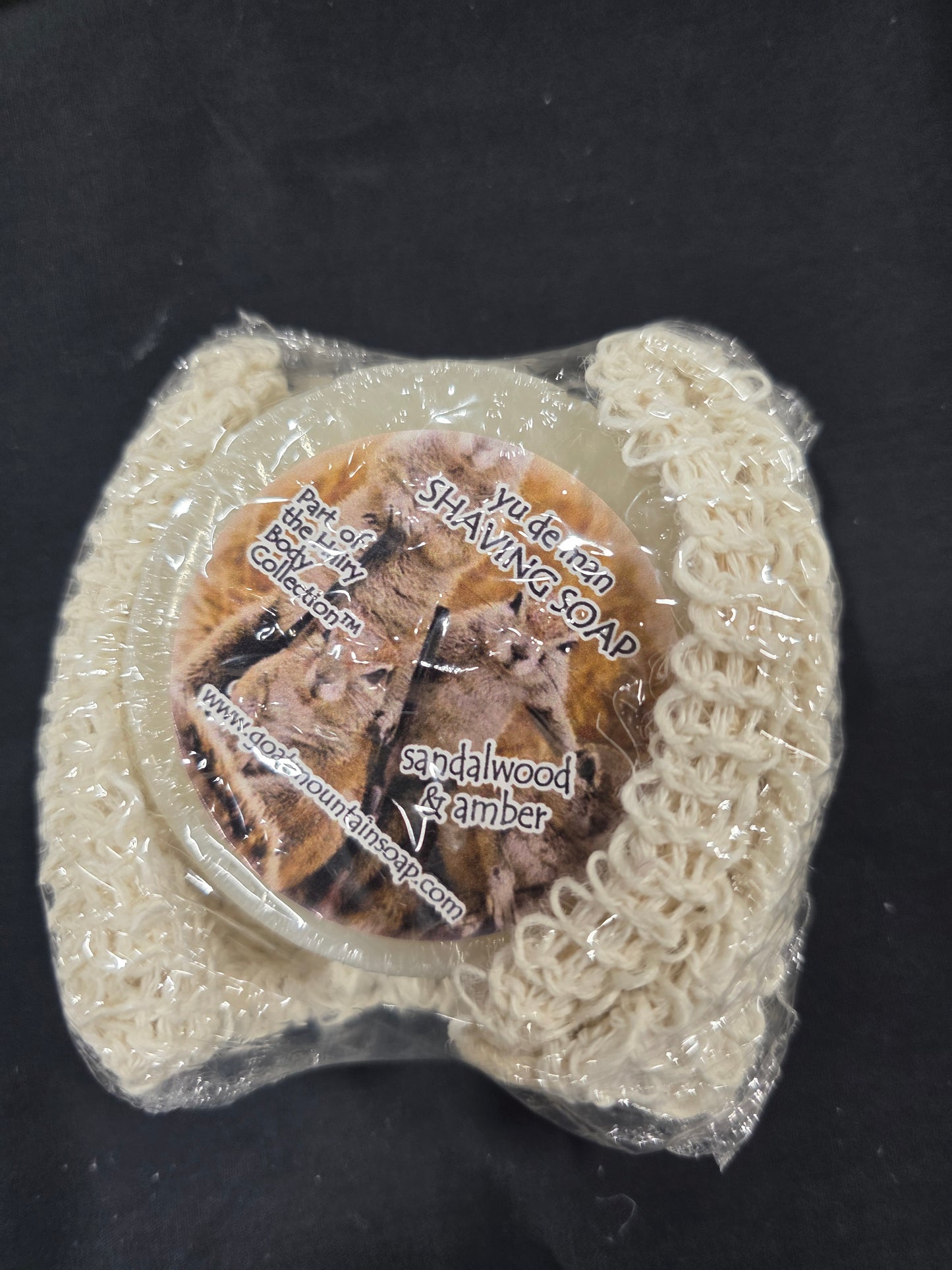Shave soap with exfoliating bag